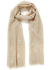 JANE CARR The Ikat Scarf in Soft White, neutral two tone pure cashmere woven scarf – tied