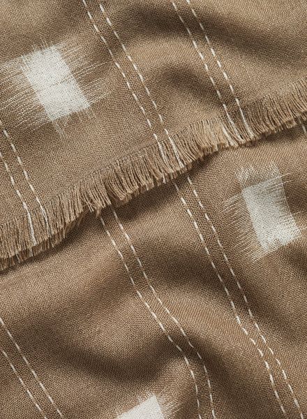 JANE CARR The Ikat Scarf in Taupe, taupe two tone pure cashmere woven scarf – detail