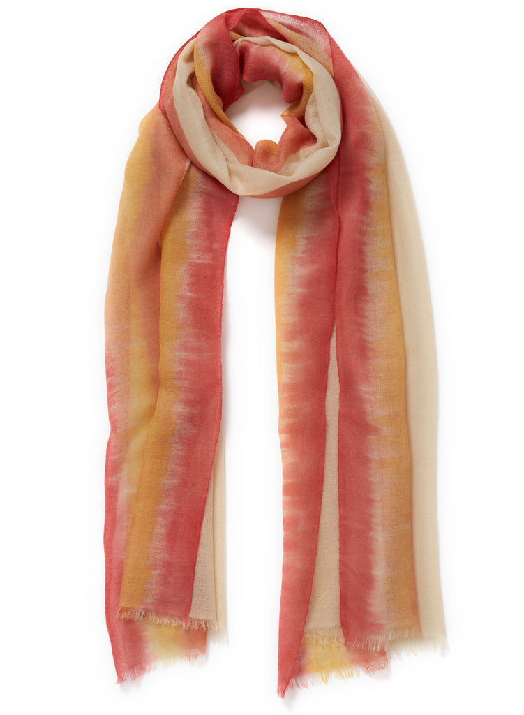 JANE CARR The Cirrus Wrap in Budgie, cream multicolour painted pure cashmere scarf – tied