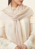 JANE CARR The Sheer Fray Square in Natural, beige super fine pure cashmere scarf - model