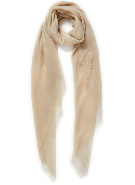 JANE CARR The Sheer Fray Square in Natural, beige super fine pure cashmere scarf - tied