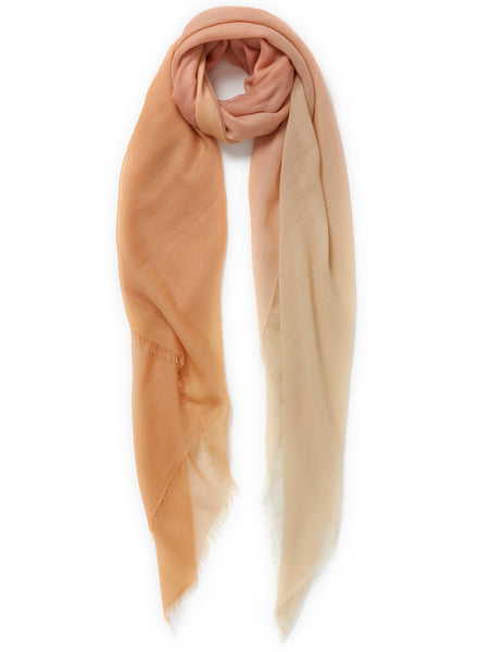 JANE CARR The Wave Carré in Cake, cream and peach hand painted cashmere dégradé square - tied