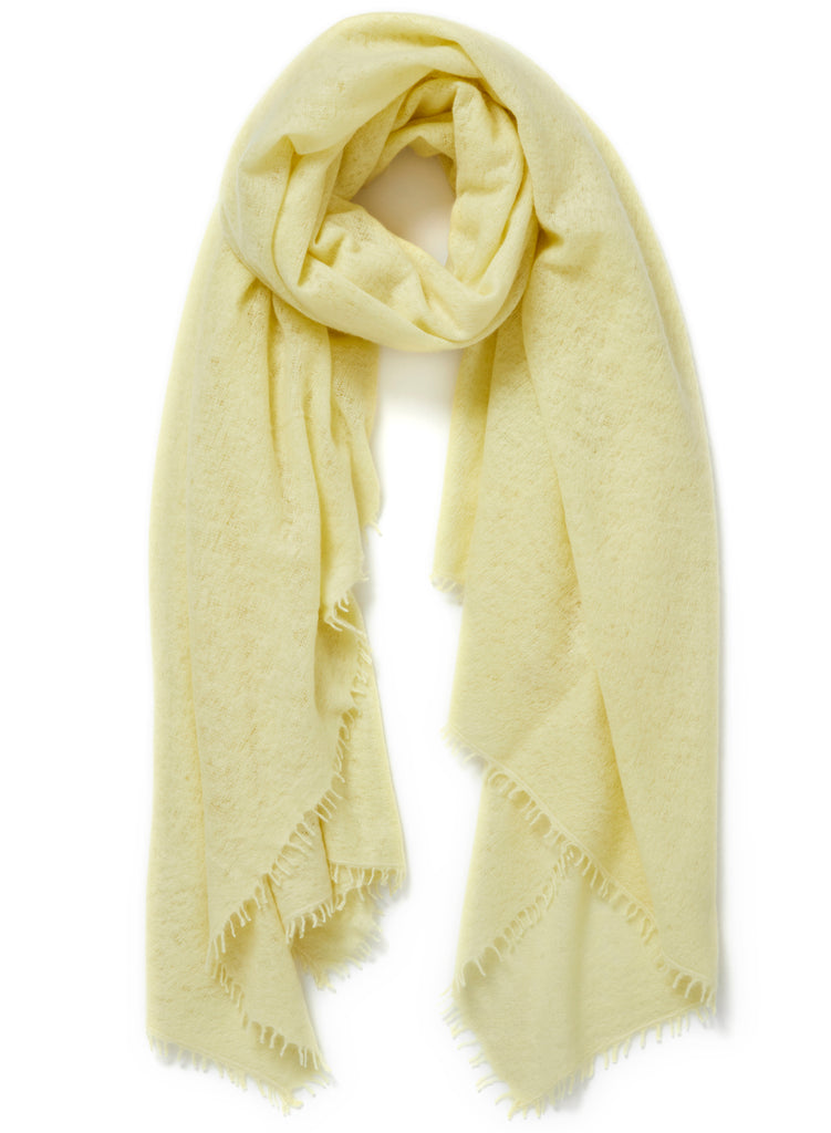 JANE CARR The Luxe in Ice Cream, pale yellow oversized pure cashmere knit wrap - tied