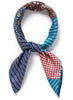 JANE CARR The Dazzle Petit Foulard in Mid Blue, blue multicolour printed silk twill scarf – tied