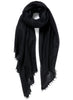 The Featherweight in Black, black woven pure cashmere scarf - tied