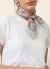 JANE CARR The Prairie Neckerchief in Bellini, pink multicolour printed cotton and silk-blend scarf – model 2