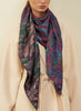 JANE CARR The Medley Square in Claret, multicolour printed silk twill scarf – model 1