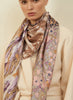 JANE CARR The Medley Square in Rose, pink multicolour printed silk twill scarf – model 2