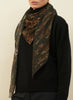 JANE CARR The Medley Square in Army Green, khaki green printed modal and cashmere scarf – model 2