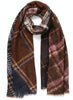 JANE CARR The Stirling Wrap in Chaffinch, blue and brown multicolour printed modal and cashmere scarf – tied