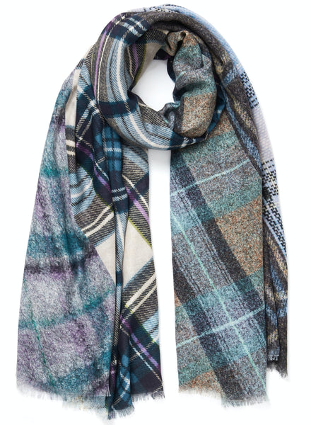 JANE CARR The Stirling Wrap in Sky, blue multicolour printed modal and cashmere scarf – tiedJANE CARR The Stirling Wrap in Sky, blue multicolour printed modal and cashmere scarf – tied