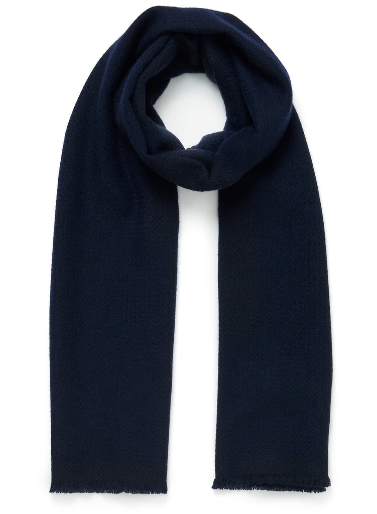 JANE CARR The Hudson Scarf in Navy, navy textured pure cashmere scarf - tied