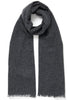 JANE CARR The Meribel Scarf in Granite, dark grey grid woven cashmere scarf  – tied