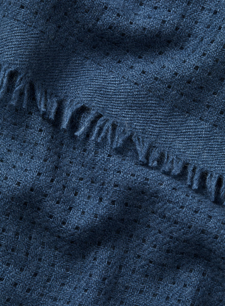 JANE CARR The Meribel Scarf in Storm, blue grid woven cashmere scarf  – detail
