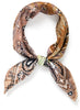 JANE CARR The Atlas Petit Foulard in Olive, neutral multicolour printed silk twill scarf – tied
