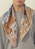 JANE CARR The Atlas Petit Foulard in Tan, pink and orange multicolour printed silk twill scarf – model 1