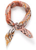 JANE CARR The Atlas Petit Foulard in Tan, pink and orange multicolour printed silk twill scarf – tied