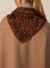 JANE CARR The Cub Neckerchief in Ginger, taupe and red printed printed modal and cashmere scarf – model 1