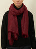 JANE CARR The Cosmos Scarf in Cranberry, dark red cashmere scarf with silver Lurex – model 2