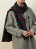 JANE CARR The Plaid Scarf in Bottle, dark multicolour woven lambswool and cashmere scarf – model 1