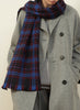 JANE CARR The Plaid Scarf in Ink, blue and purple checked woven lambswool and cashmere scarf – model 2