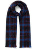 JANE CARR The Plaid Scarf in Ink, blue and purple checked woven lambswool and cashmere scarf – tied