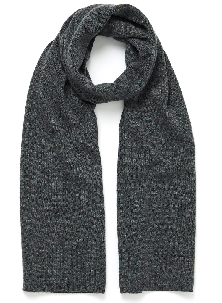 JANE CARR The Chelsea Scarf in Grantie, dark grey knitted pure cashmere scarf - tied
