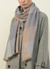 JANE CARR The Jenga Scarf in Storm, blue and taupe checked lambswool scarf - model 1