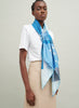 The Paradise Square, blue printed silk twill scarf – model 2
