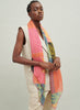 The Paradise Square, orange, pink and blue printed modal cashmere-blend scarf – model 2