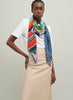 The Chaos Square, blue multicolour printed modal and cashmere-blend scarf – model 2