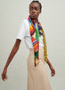 The Chaos Square, yellow multicolour printed modal and cashmere-blend scarf – model 2