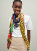 The Chaos Square, yellow multicolour printed modal and cashmere-blend scarf – model 1