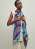 The Ikat Wrap, tonal blue and purple printed modal and cashmere wrap – model