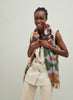 The Ikat Wrap, neutral multicolour printed modal and cashmere wrap – model 1