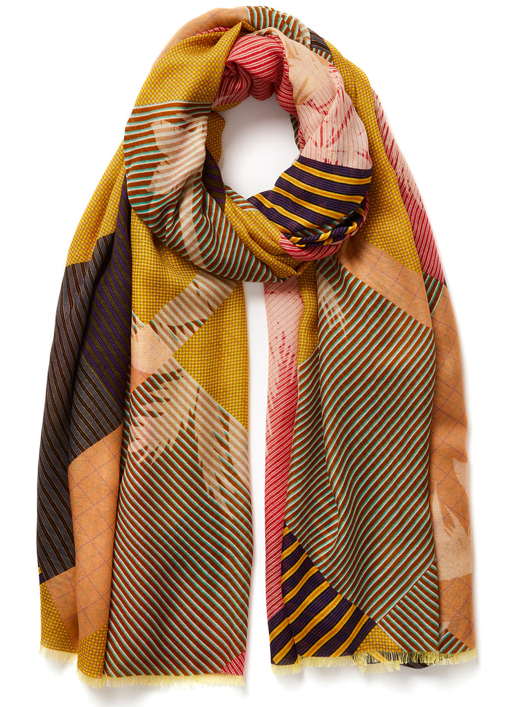 The Paradise Wrap, multicolour printed modal cashmere-blend scarf – tied