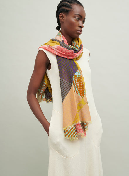 The Paradise Wrap, multicolour printed modal cashmere-blend scarf – model 1