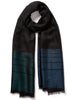 The Tango Scarf, black pure cashmere scarf with metallic stripes – tied
