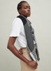 The Jenga Square, black and white checked lambswool scarf – model 2