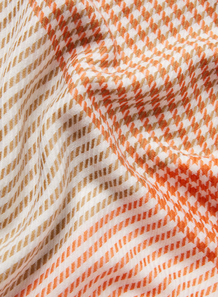 The Jenga Square, orange and camel checked lambswool scarf – detail