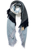 The Island Square, blue fringed cashmere and linen-blend scarf – tied