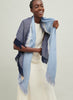 The Island Square, blue fringed cashmere and linen-blend scarf – model 1