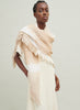 The Island Square, neutral fringed cashmere and linen-blend scarf – model 2
