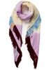 The Island Square, purple, yellow and blue fringed cashmere and linen-blend scarf – tied