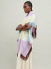The Island Square, purple, yellow and blue fringed cashmere and linen-blend scarf – model 1