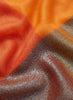 The Shimmer Square, orange pure cashmere scarf with blue metallic border – detail