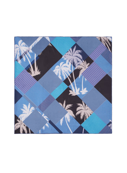 The Paradise Petit Foulard, blue printed silk twill scarf – flat