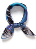 The Paradise Petit Foulard, blue printed silk twill scarf – tied