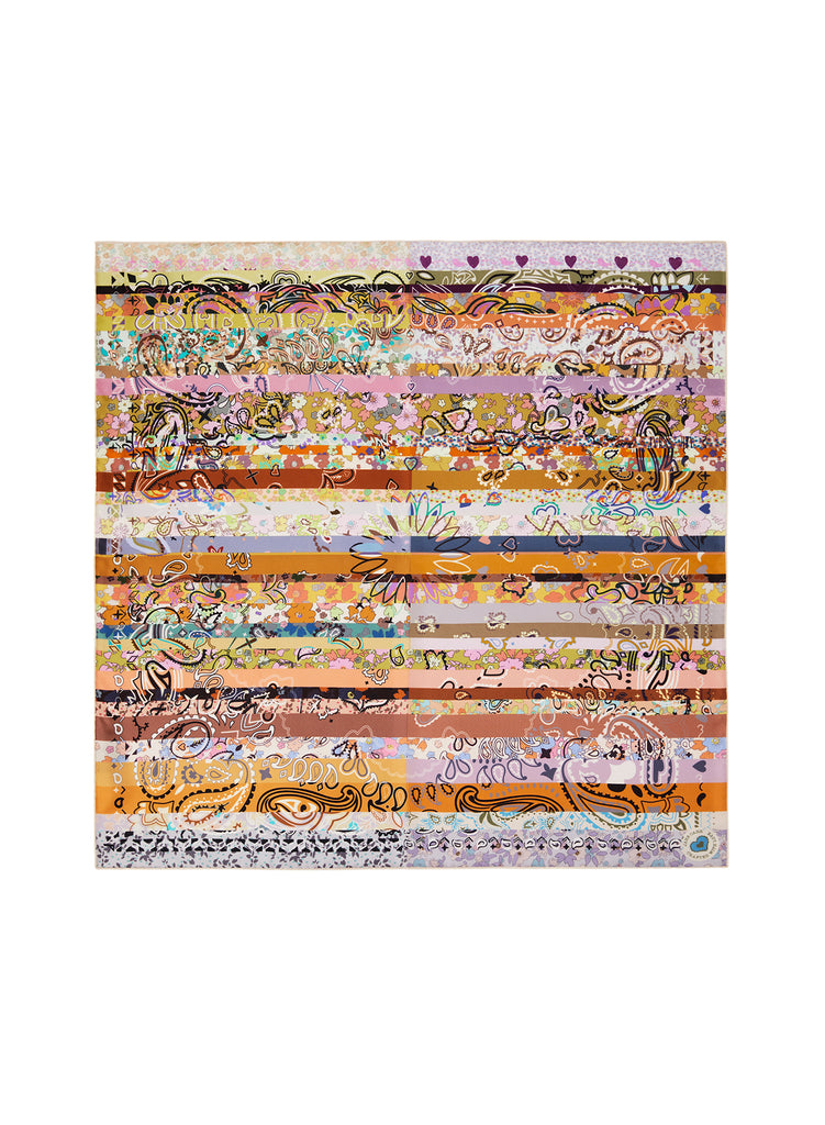 The Anagram Petit Foulard, pastel and tan multicolour silk twill scarf – flat