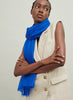 bright blue woven cashmere scarf – model